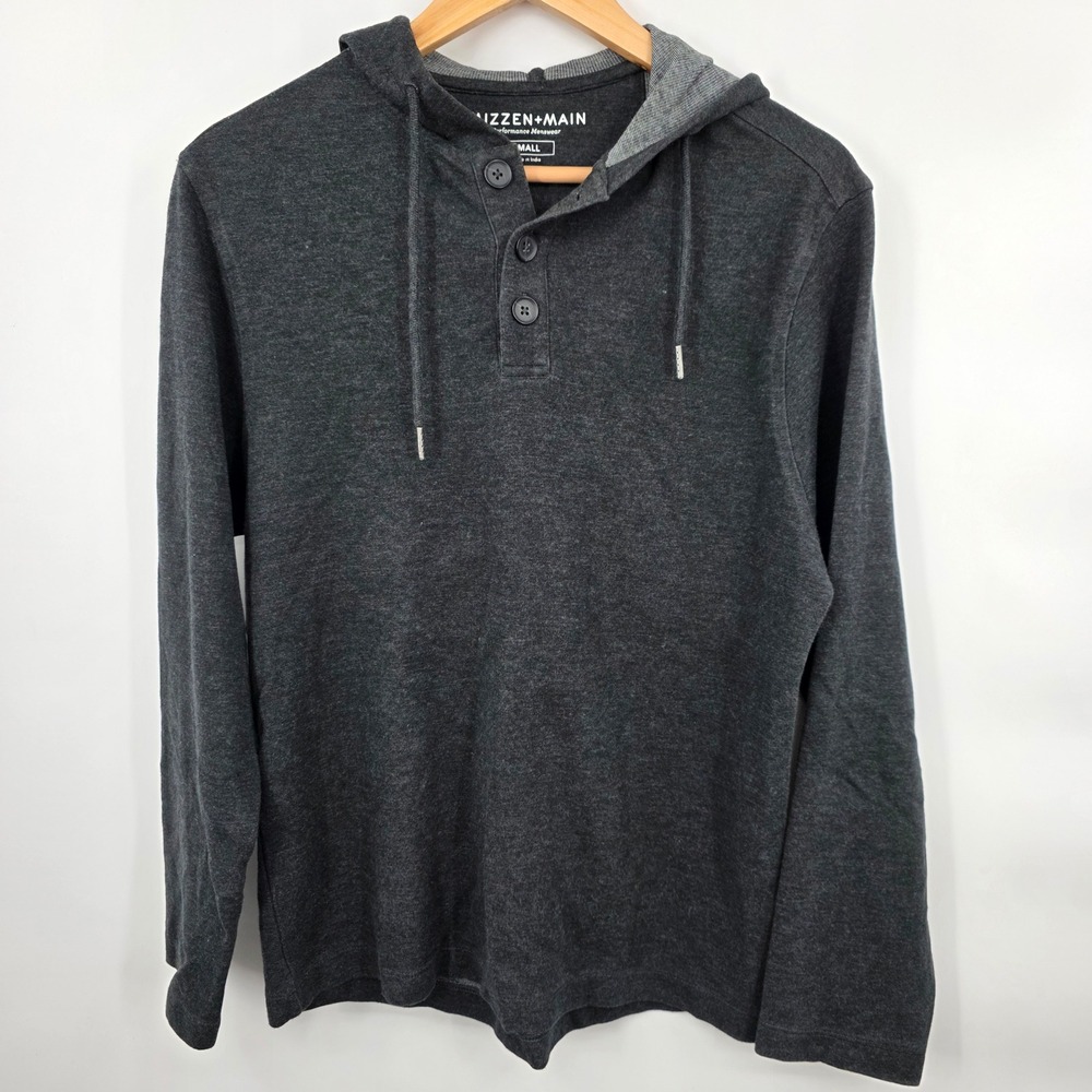 Mizzen+Main Henley Hoodie Mens Small Charcoal Gray‎ Performance Long Sleeve